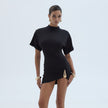Women’s Crew Neck Half Sleeve Pleated Sheath Dress, Elegant Slim Fit Work Dress