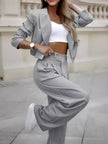 “Women’s Spring Striped Suit Set – Casual Lapel Cropped Top & Straight Pants Outfit”