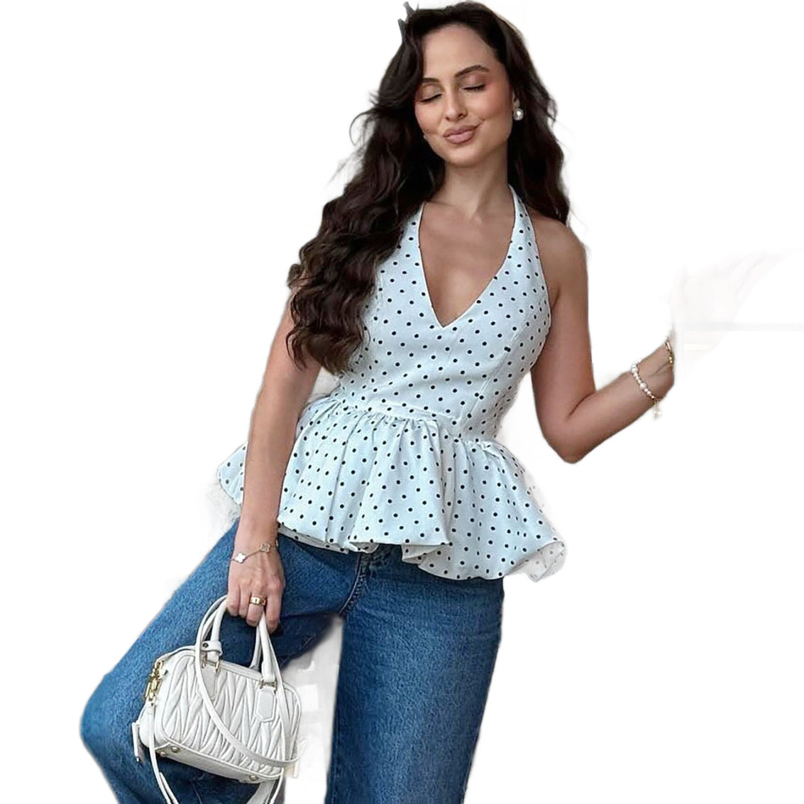Women’s Stylish Halter Top – Ruffled Hem Slim Fit