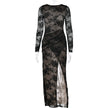 Women’s Elegant Sheer Long Dress with Slit – Sexy See-Through Maxi Evening Party Dress