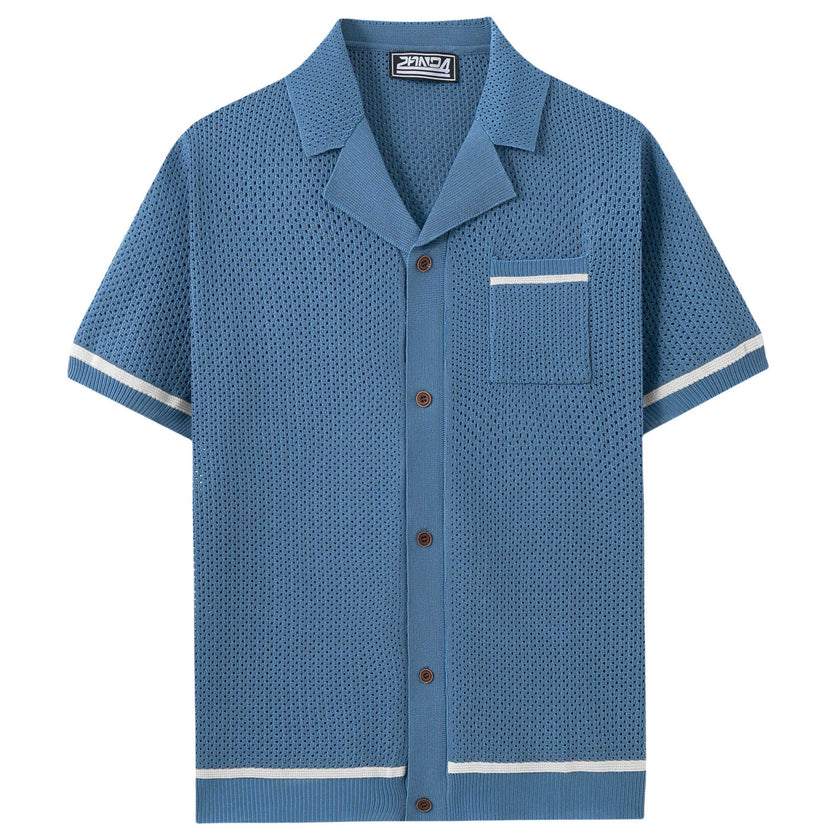Men’s Summer Hollow-Out Knit T-Shirt – Breathable Casual Short Sleeve Top