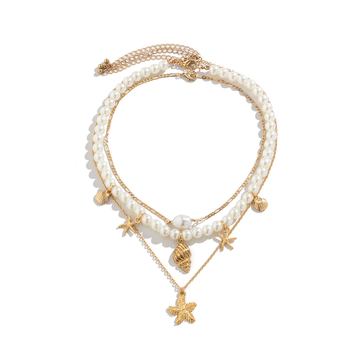 3-piece Set Of Starfish Shell Pearl Necklace