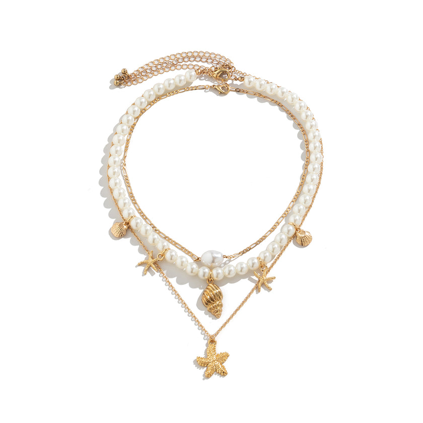 3-piece Set Of Starfish Shell Pearl Necklace