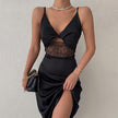 Sexy V-neck Dress With Backless Lace Stitching