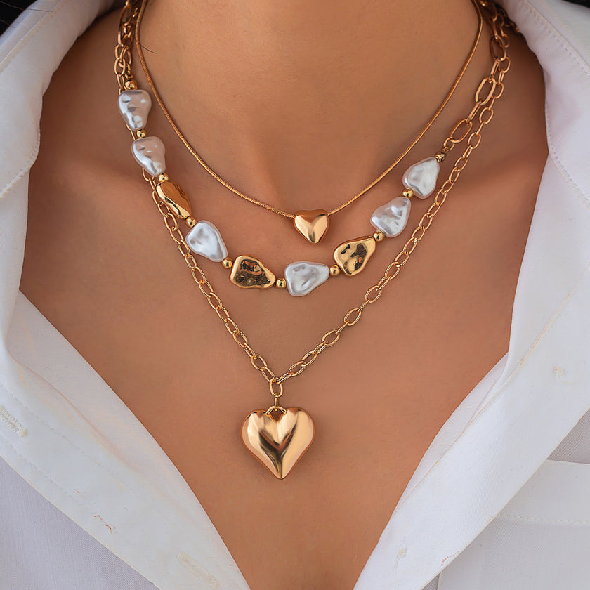 Irregular Metal Heart Pendant Necklace for Women