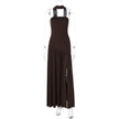Pure Color Split Backless Elegant Streamer Dress