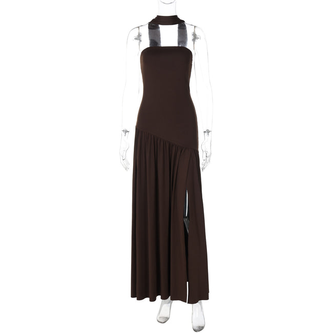 Pure Color Split Backless Elegant Streamer Dress