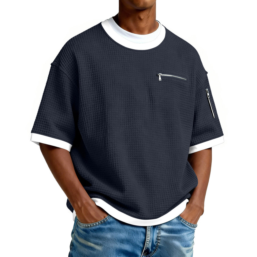 Men’s Crew Neck Contrast Color T-Shirt – Lightweight Casual Short Sleeve Summer Tee for Men