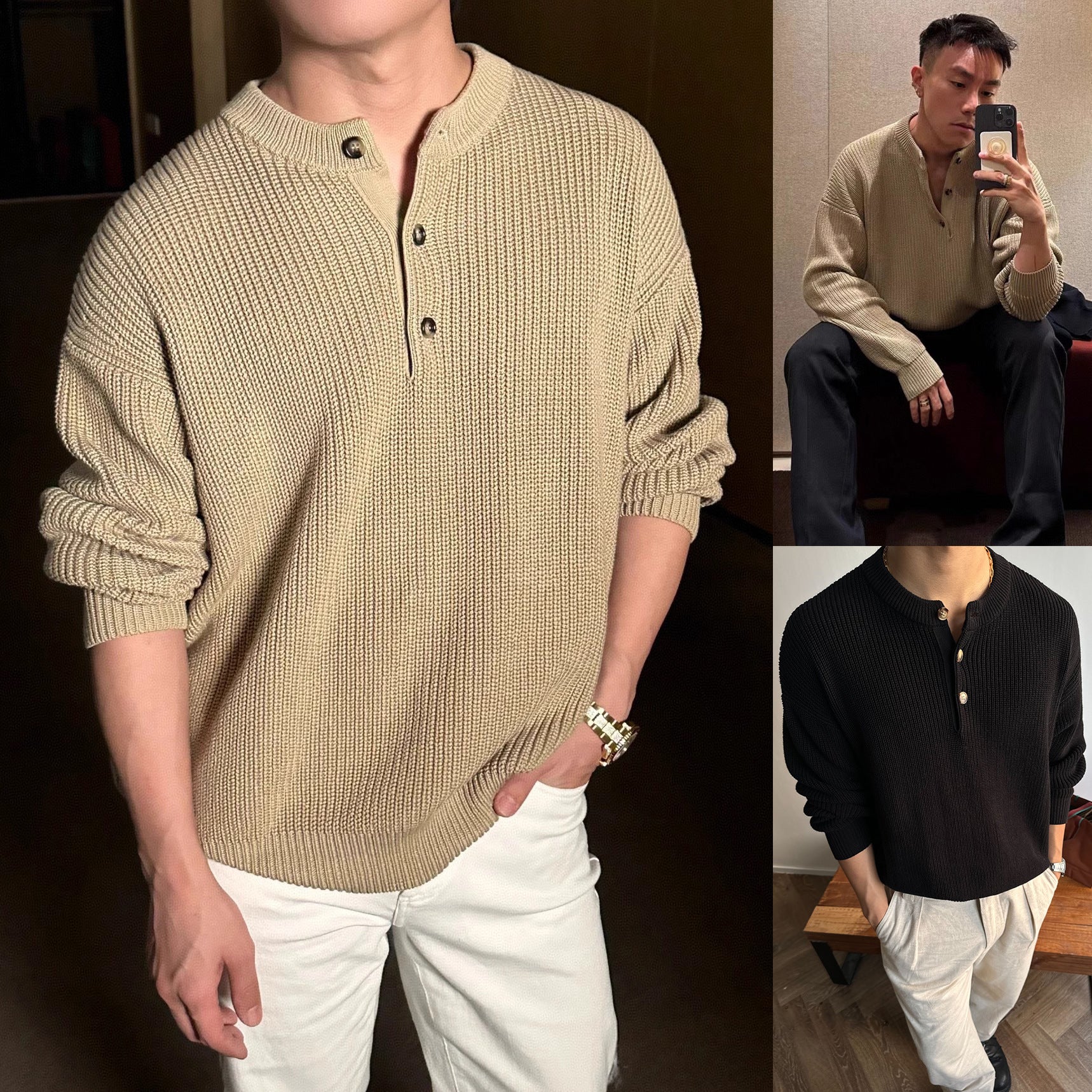 Mens Chunky Solid-Color Sweater For FallWinter