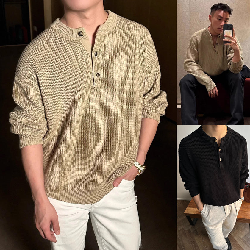 Mens Chunky Solid-Color Sweater For FallWinter