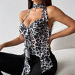 Women’s Leopard Print Halter Cami Top with Built-in Pads – Sexy Backless Summer Crop Top