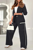 Women’s Lapel Collar Blazer & Wide Leg Pants Set – Elegant Long Sleeve Jacket High Waist Trousers 2 Piece Office Suit