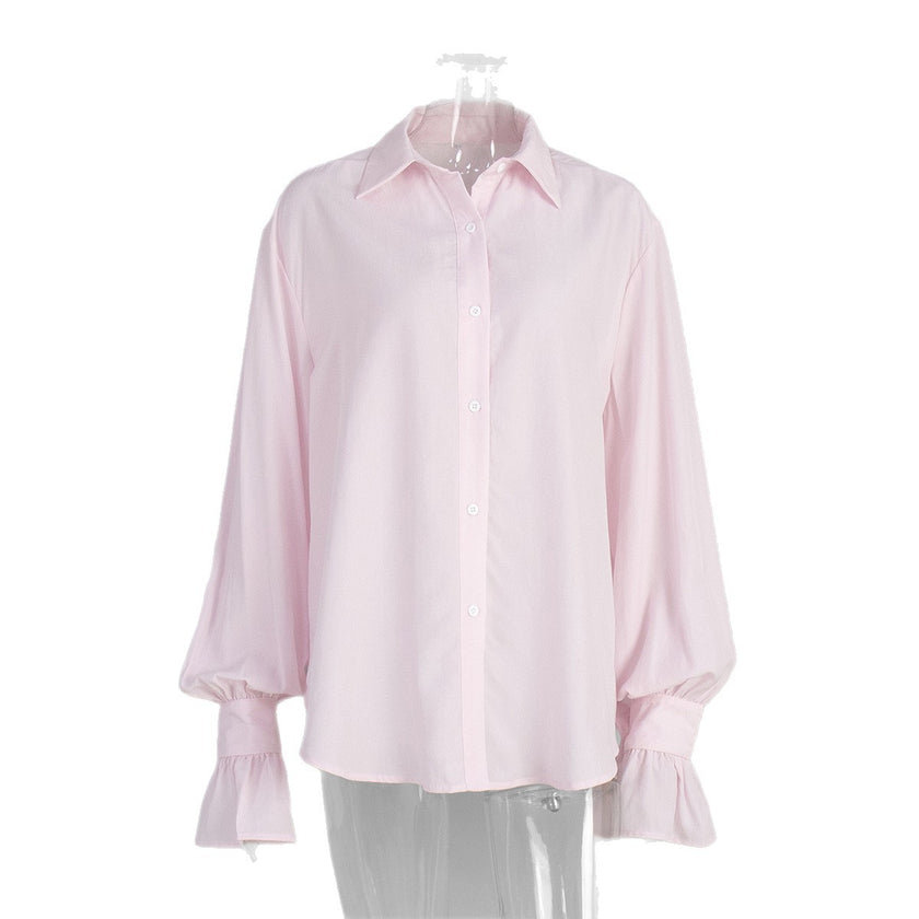 Solid Button Front Drop Shoulder Loose Shirt