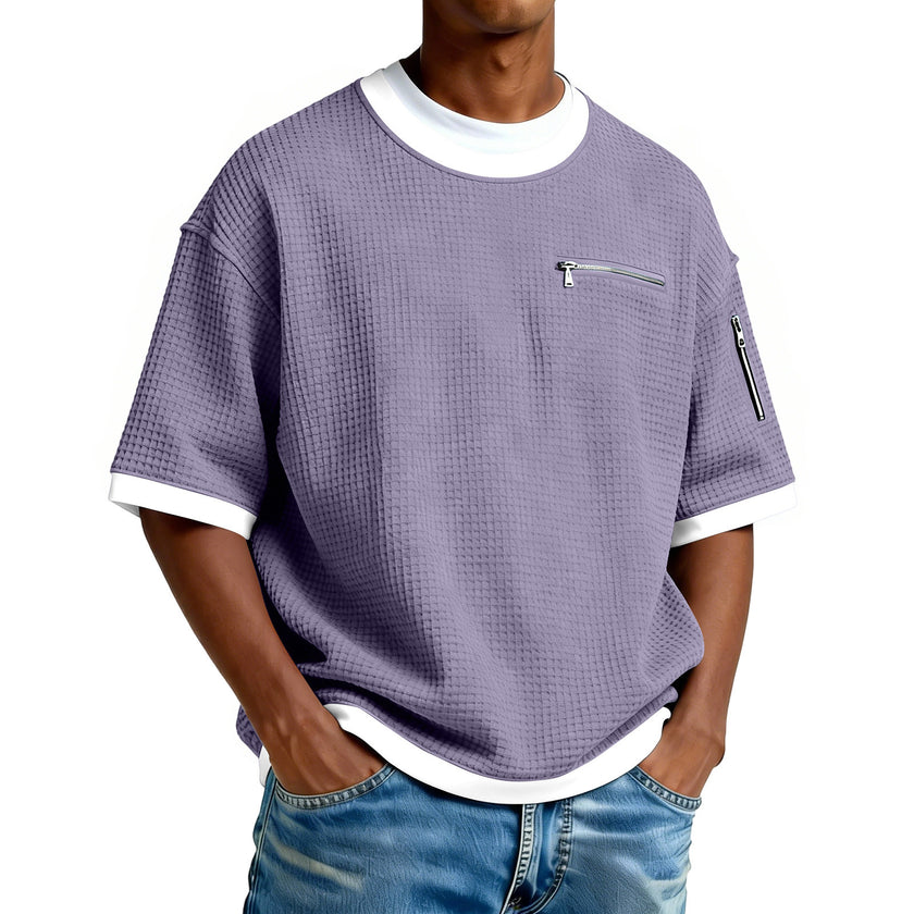 Men’s Crew Neck Contrast Color T-Shirt – Lightweight Casual Short Sleeve Summer Tee for Men