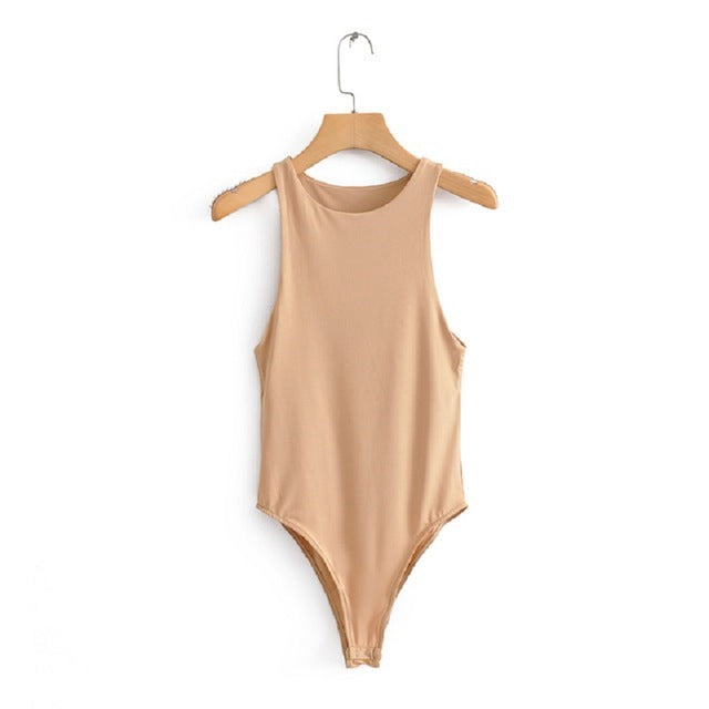 Monochrome Sexy One-shoulder Sleeveless Bodysuit