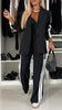 Women’s Lapel Single-Breasted Blazer & Striped Straight Leg Pants Set – Casual 2 Piece Suit Office Fashion Outfit