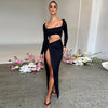 Women’s Long Sleeve Hollow U-Neck Split Party Dress