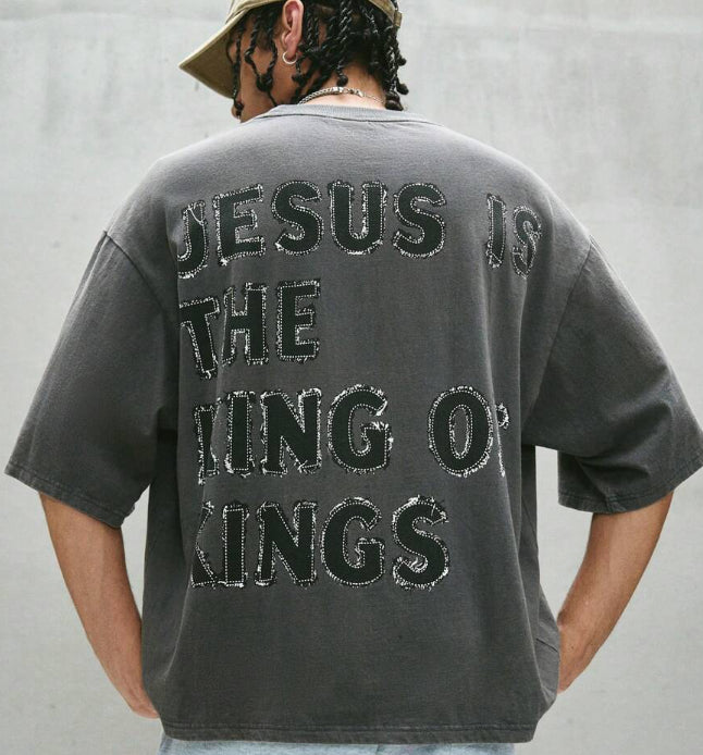 Men’s Washed Letter Print Short Sleeve T-Shirt – Casual Vintage Graphic Tee for Men