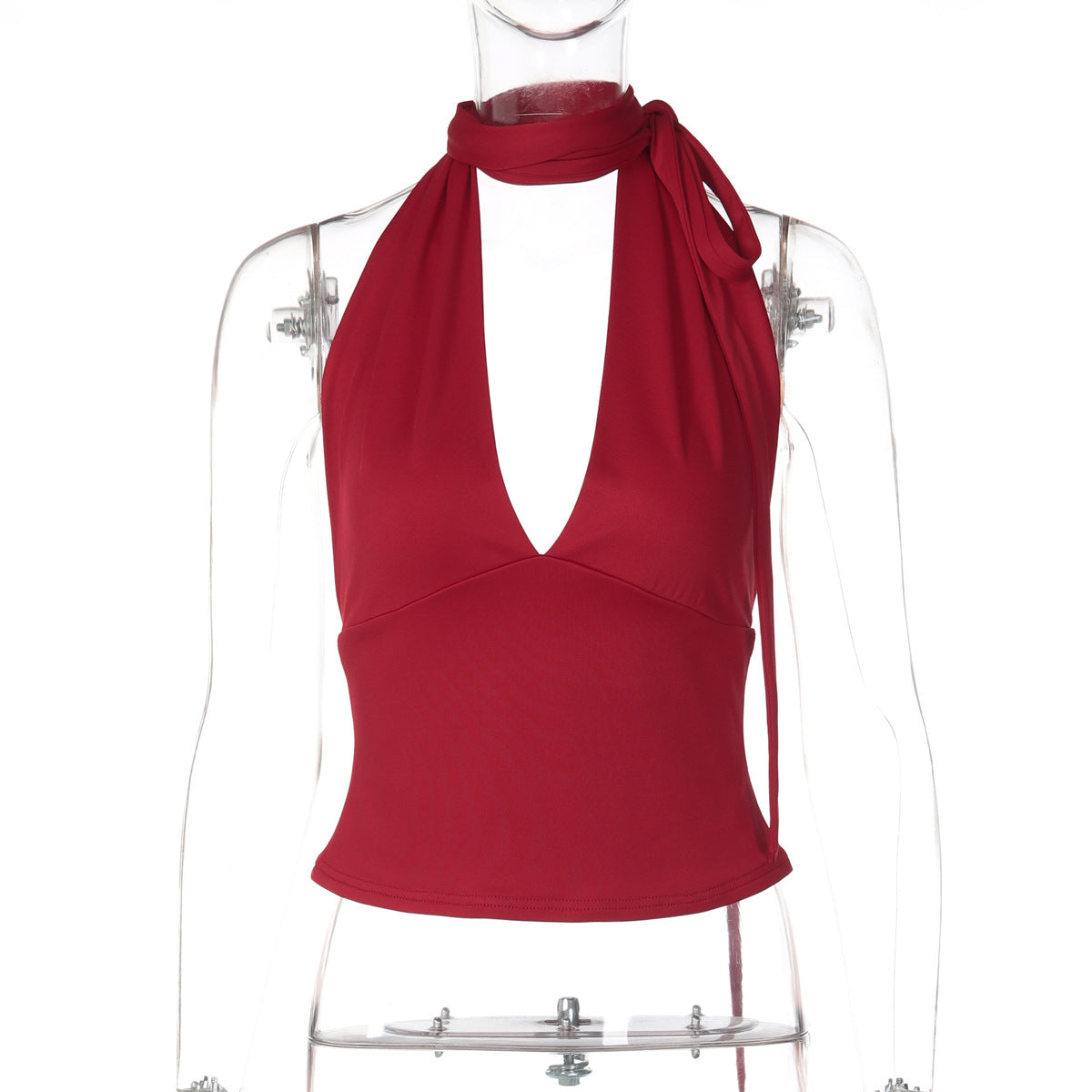 Women’s Deep V-Neck Backless Lace-Up Tank Top – Slim Fit Solid Color Sexy Summer Cami