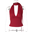 Women’s Deep V-Neck Backless Lace-Up Tank Top – Slim Fit Solid Color Sexy Summer Cami