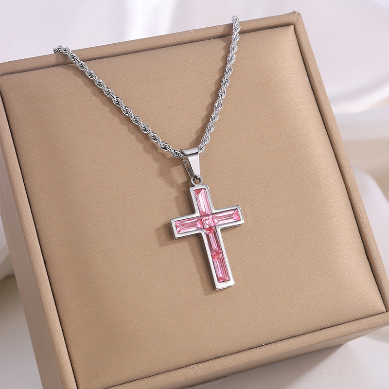 Style Diamond Cross Necklace Unique No Color Fading