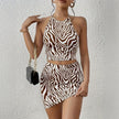 “Zebra Print Sleeveless Top & Skirt Set – European & American Fashion Summer Outfit”