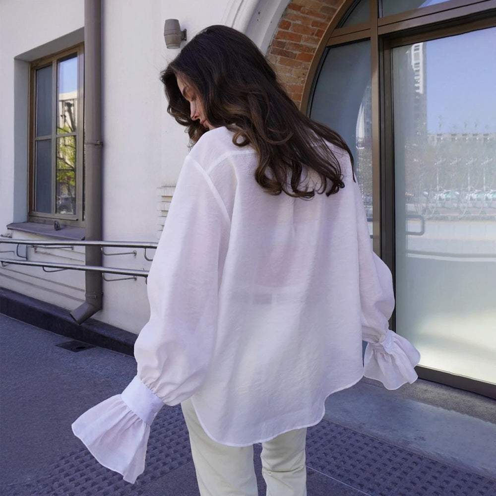 Solid Button Front Drop Shoulder Loose Shirt