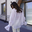 Solid Button Front Drop Shoulder Loose Shirt