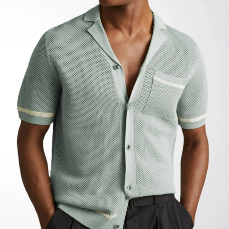 Men’s Summer Hollow-Out Knit T-Shirt – Breathable Casual Short Sleeve Top