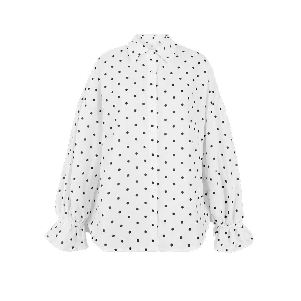 Loose Casual Polka-Dot Shirt With Front Buttons