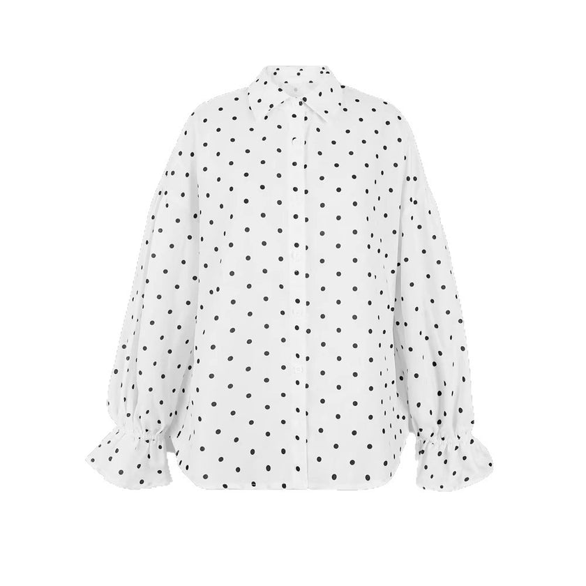 Loose Casual Polka-Dot Shirt With Front Buttons