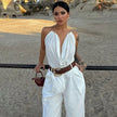 Women’s Low-Cut Plunging Metal Halter Bodycon Tank Top