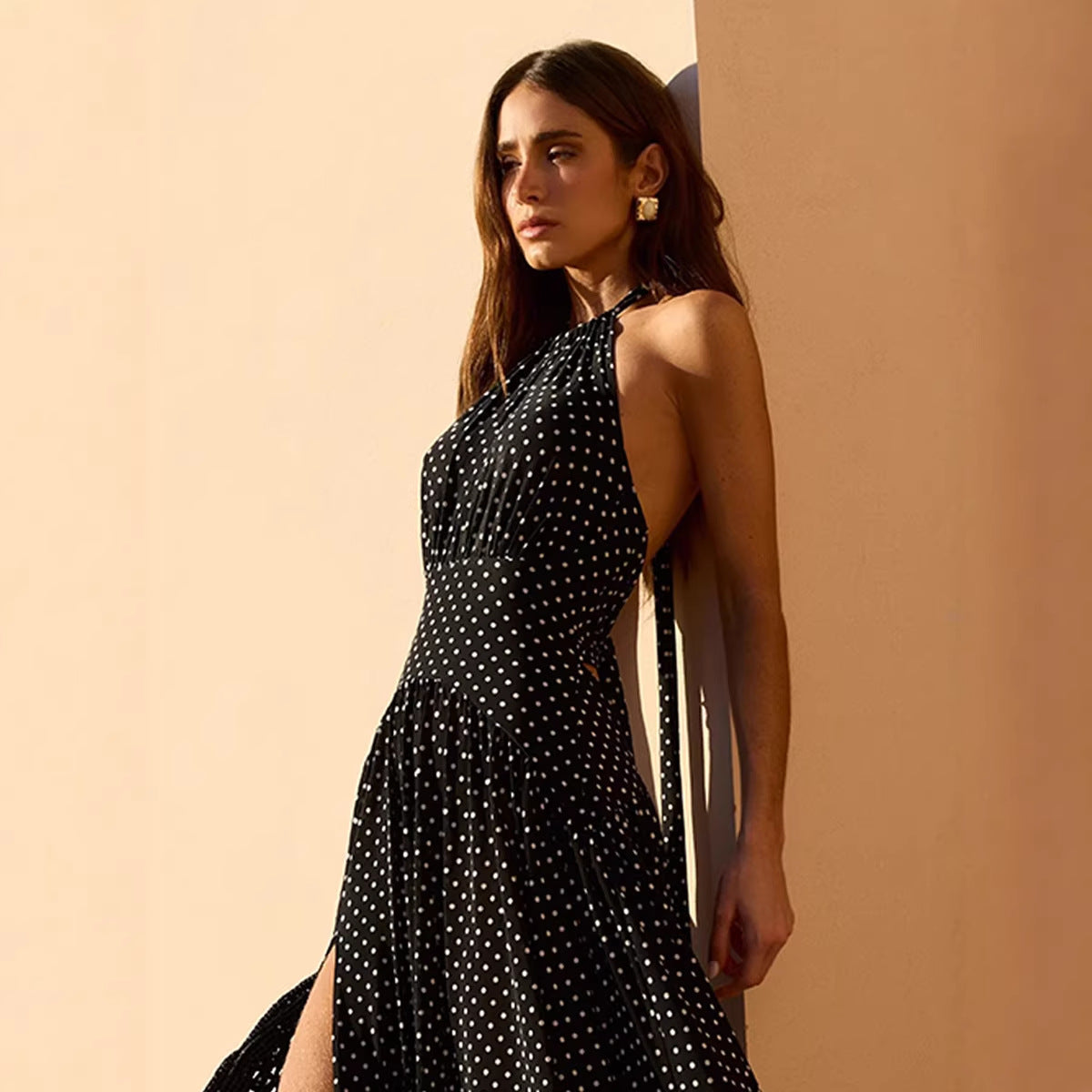 Summer Polka Dot Halterneck Dress for Women – Backless Sexy Beach Sundress