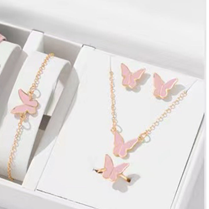 Fashion Butterfly Pendants Necklace Earrings Ring Bracelet Sets
