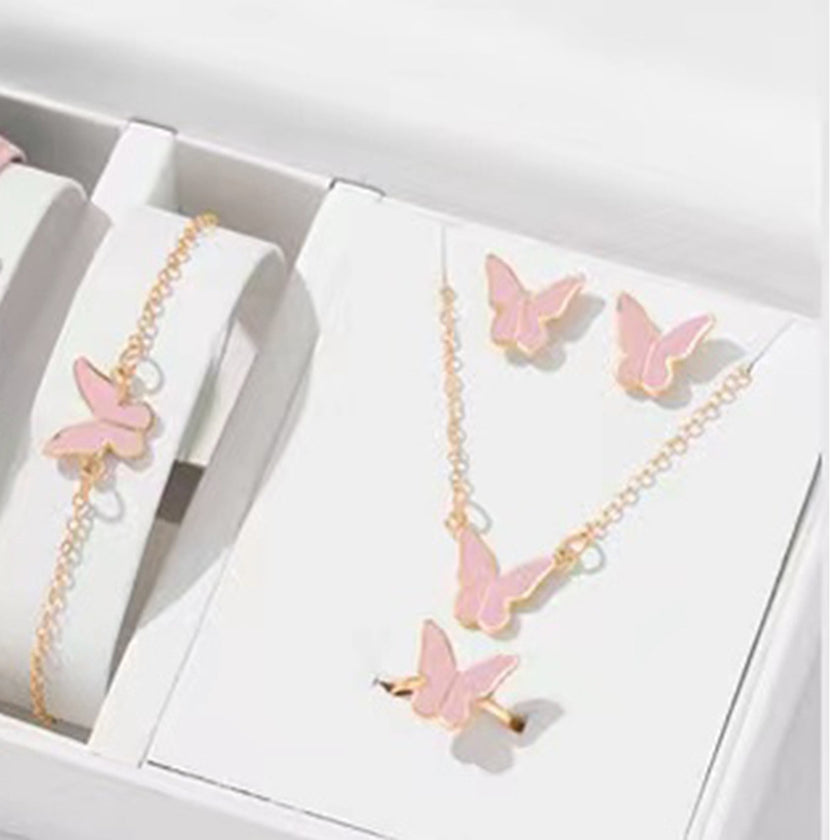 Fashion Butterfly Pendants Necklace Earrings Ring Bracelet Sets