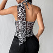 Women’s Leopard Print Halter Cami Top with Built-in Pads – Sexy Backless Summer Crop Top