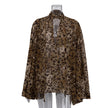 Leopard-print Hollow-out Small Stand-up Collar Long-sleeve Shirt