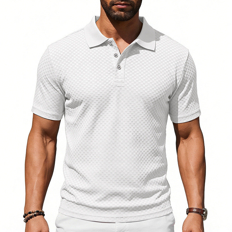 Men’s Plaid Polo Shirt – Breathable Casual Collared Short Sleeve T-Shirt