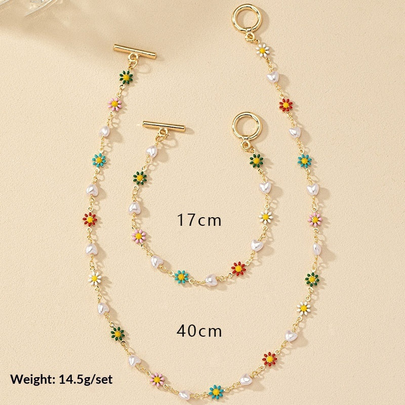 Colorful Daisy Bracelet and Necklace Set for Women, Floral Jewelry Set, Cute Everyday Commuter Accessories
