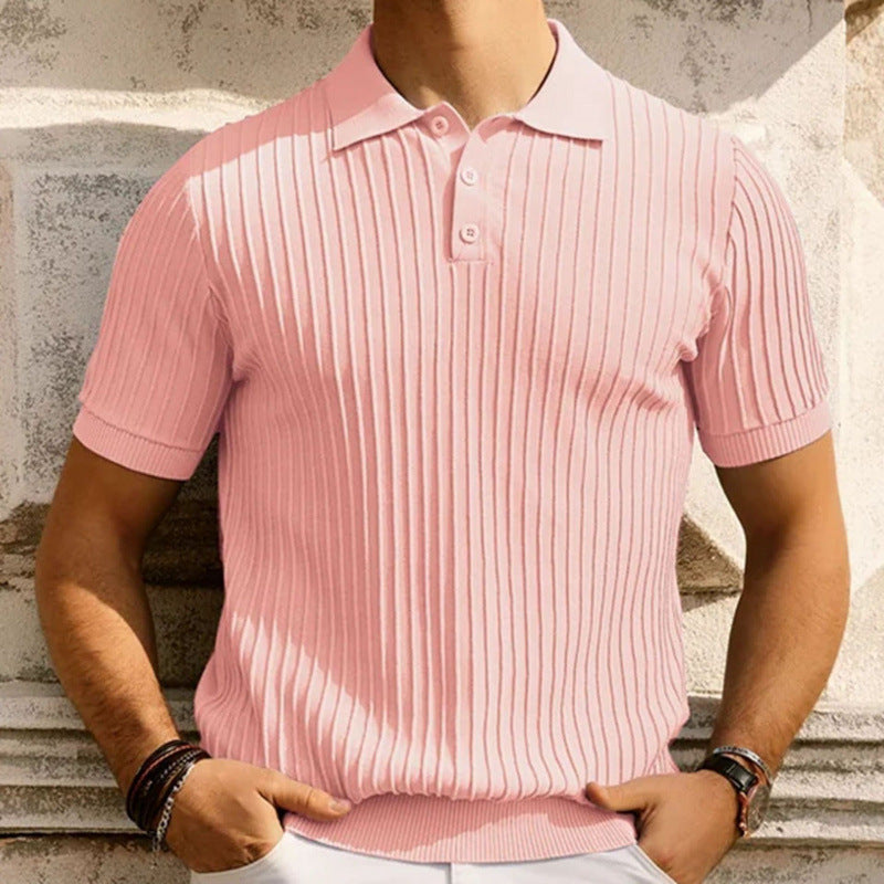 Men’s Casual Solid Color Short Sleeve Shirt – Loose Fit Lapel Summer Button-Up Top