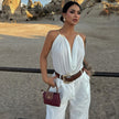 Women’s Low-Cut Plunging Metal Halter Bodycon Tank Top