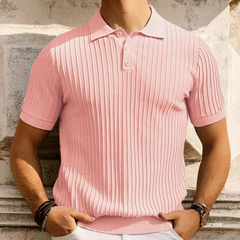 Men’s Casual Solid Color Short Sleeve Shirt – Loose Fit Lapel Summer Button-Up Top