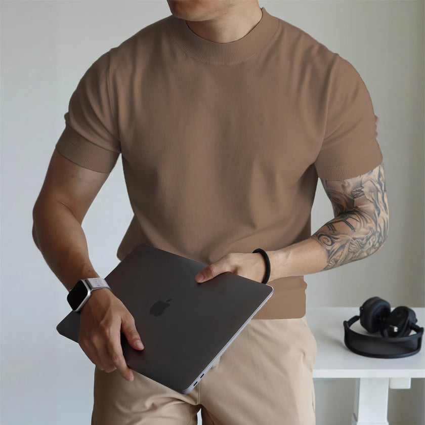 Casual Workwear T-shirt With A Small High Collar