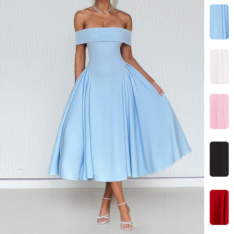 Off-shoulder Sexy One-shoulder Solid-color Dress