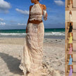 “2-Piece Women’s Summer Dress Set – Sexy Sleeveless Backless Cropped Halter Top & Pleated Long Skirt”