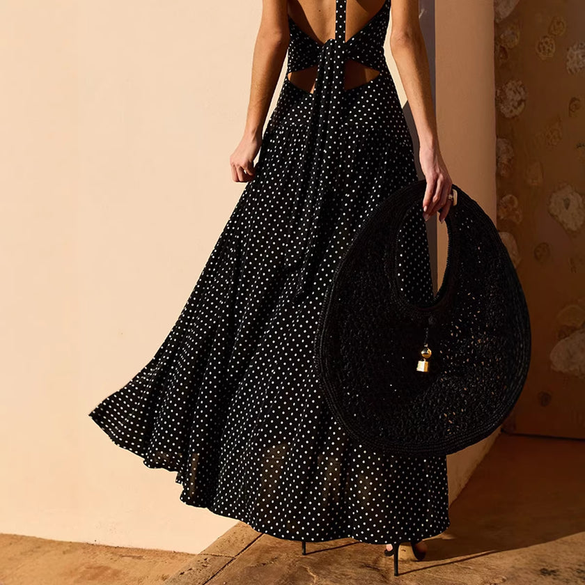 Summer Polka Dot Halterneck Dress for Women – Backless Sexy Beach Sundress