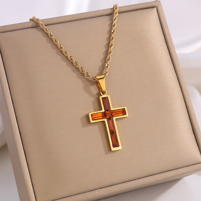Style Diamond Cross Necklace Unique No Color Fading