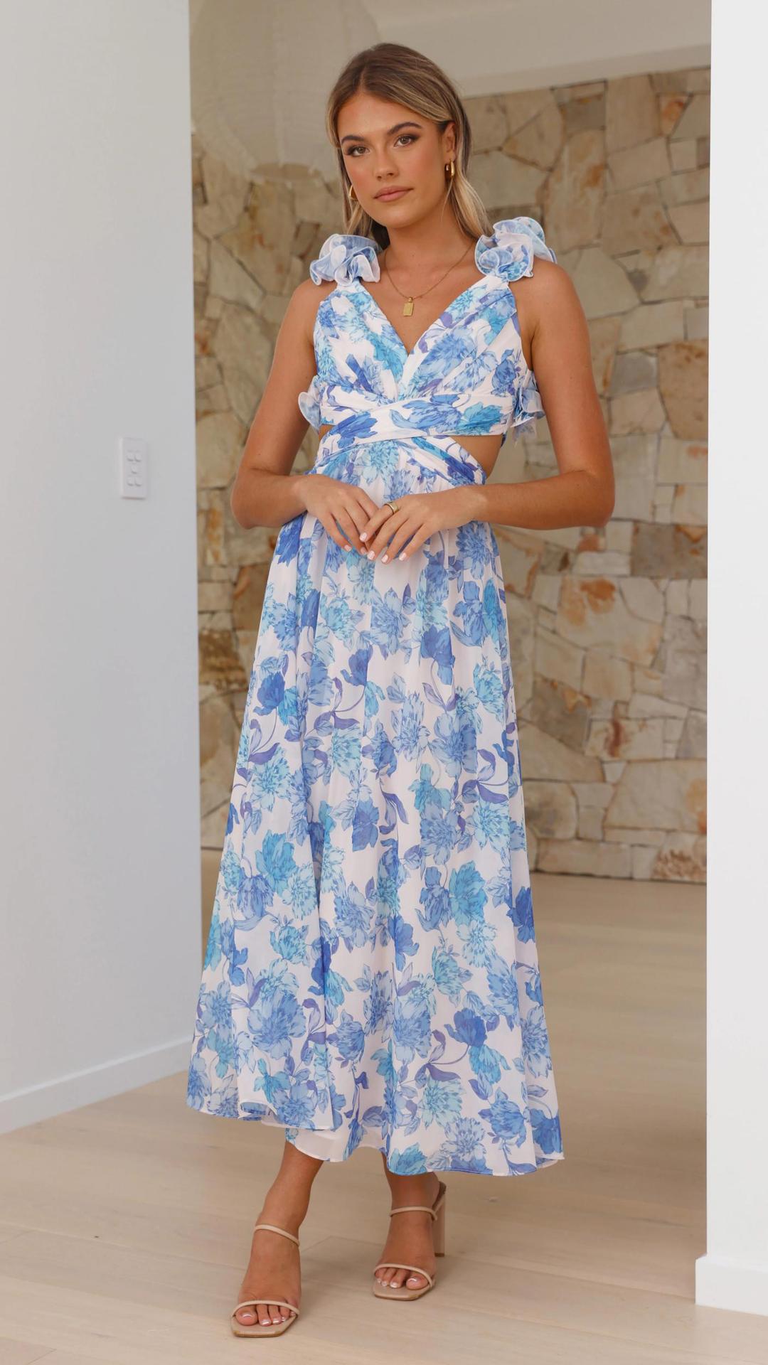 Women’s Floral Chiffon Backless Cross-Strap Dress