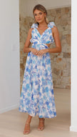 Women’s Floral Chiffon Backless Cross-Strap Dress