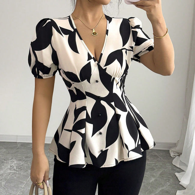 Summer Fashion Women's Printed Loose Casual Button Shirt